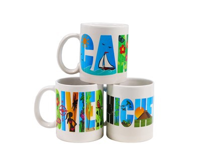 All White Ceramic Mug With Printed Design